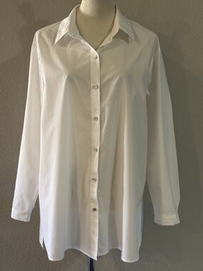 Eileen Fisher Womens XL White Organic Cotton Collar Button Up Blouse NWT